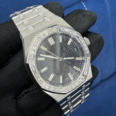 Customized Black Dial Baguette Diamond Watch For Men