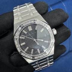 Customized Black Dial Baguette Diamond Watch For Men