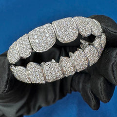 VVS Lab Grown 10KT White Gold 10 Teeth Draping and 10 Teeth Grills Set