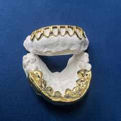 10KT Yellow Gold 8 Teeth Draping and 8 Teeth Plain Gold Grillz Set