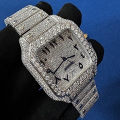 Iced Out VVS Lab Diamond Arabic Dial Men's Bust Down Wrist watch