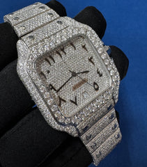 Iced Out VVS Lab Diamond Arabic Dial Men's Bust Down Wrist watch