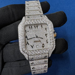 Iced Out VVS Lab Diamond Arabic Dial Men's Bust Down Wrist watch