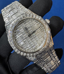 Baguette Diamond Watch Moissanite Studded Iced Out Automatic Watch