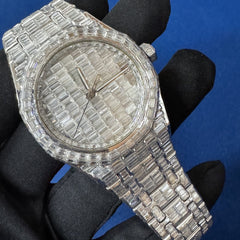 Baguette Diamond Watch Moissanite Studded Iced Out Automatic Watch