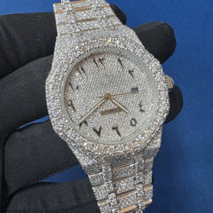Iced out VVS lab Diamond Arabic Dial Bust Down Hip Hop Watch