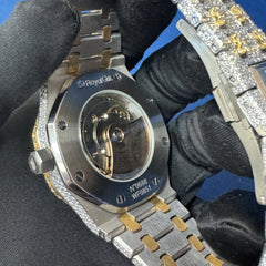 Iced out VVS lab Diamond Arabic Dial Bust Down Two tone Watch