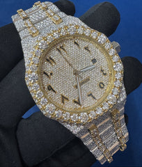 Iced out VVS lab Diamond Arabic Dial Bust Down Two tone Watch