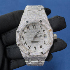 Iced out VVS CVD Diamond Arabic Dial Bust Down Hip Hop Watch