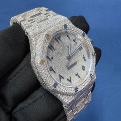 Iced out VVS CVD Diamond Arabic Dial Bust Down Hip Hop Watch