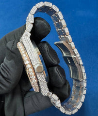 Iced out VVS CVD Diamond Bust Down Hip Hop Two Tone Watch