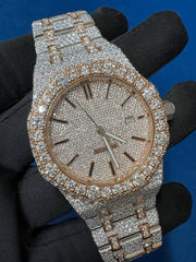 Iced out VVS CVD Diamond Bust Down Hip Hop Two Tone Watch