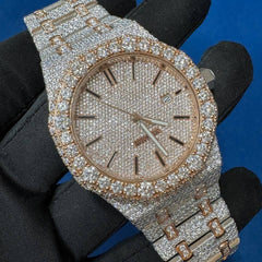 Iced out VVS CVD Diamond Bust Down Hip Hop Two Tone Watch