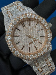 Iced out VVS CVD Diamond Bust Down Hip Hop Two Tone Watch