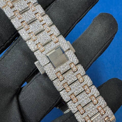 Iced out VVS CVD Diamond Bust Down Hip Hop Two Tone Watch