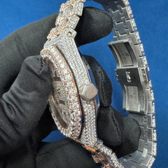 Iced out VVS lab Diamond Arabic Dial Two tone Hip hop Watch