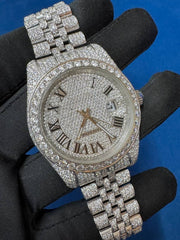 Iced out VVS Moissanite Diamond Roman Dial Bust Down Watch