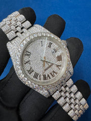 Iced out VVS Moissanite Diamond Roman Dial Bust Down Watch