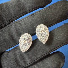 2.57Ct Each Pear Cut Halo Lab Grown Diamond Engagement Stud Earrings