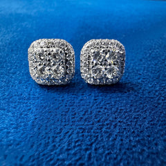 Halo Diamond Screw Back Earrings,EF-VS Lab Diamond Bridal Earrings,Eco Friendly Diamond Earrings