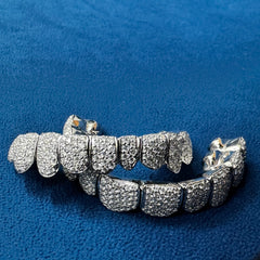 VVS Lab Grown 10KT White Gold 10 Teeth Draping and 10 Teeth Grills Set