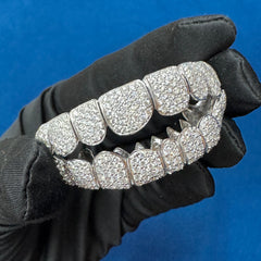 VVS Lab Grown 10KT White Gold 10 Teeth Draping and 10 Teeth Grills Set