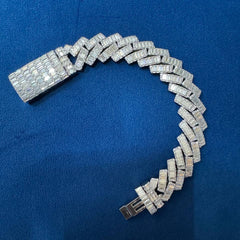 Iced Out 18mm Baguette Moissanite Cuban Link Bracelet , 925 Sterling Silver Hip Hop Bracelet