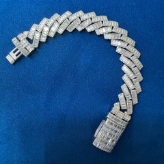 Iced Out 18mm Baguette Moissanite Cuban Link Bracelet , 925 Sterling Silver Hip Hop Bracelet