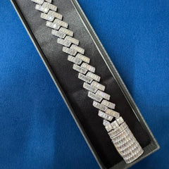 Iced Out 18mm Baguette Moissanite Cuban Link Bracelet , 925 Sterling Silver Hip Hop Bracelet