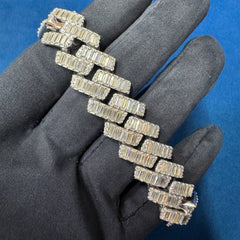 Iced Out 18mm Baguette Moissanite Cuban Link Bracelet , 925 Sterling Silver Hip Hop Bracelet