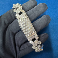 Iced Out 18mm Baguette Moissanite Cuban Link Bracelet , 925 Sterling Silver Hip Hop Bracelet
