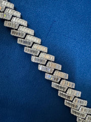 Iced Out 18mm Baguette Moissanite Cuban Link Bracelet , 925 Sterling Silver Hip Hop Bracelet