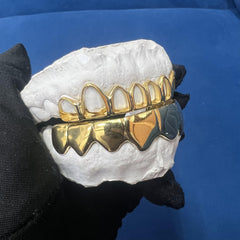 10KT Yellow Gold 8 Teeth Draping and 8 Teeth Plain Gold Grillz Set