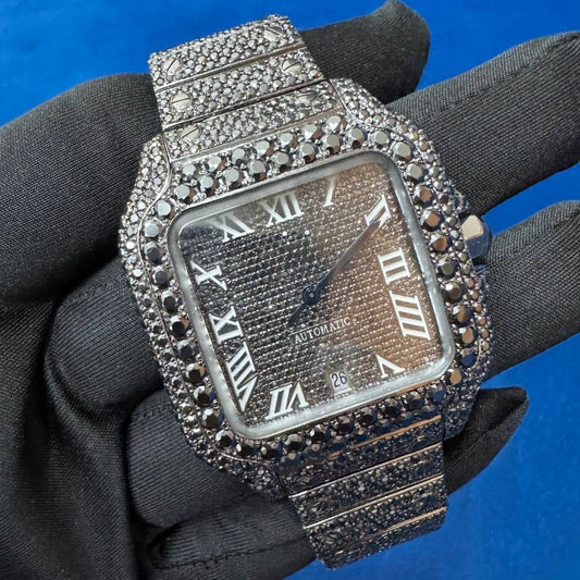 41MM VVS Black Moissanite Diamond Roman dial Hip Hop Watch for Men