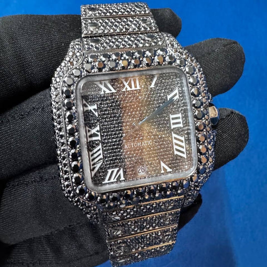 41MM VVS Black Moissanite Diamond Roman dial Hip Hop Watch for Men