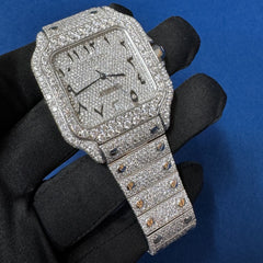 Iced Out VVS Lab Diamond Arabic Dial Men's Bust Down Wrist watch