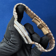 Invisible Baguette Diamond Studded Iced Out Skeleton Automatic Watch For Men