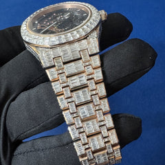 Invisible Baguette Diamond Studded Iced Out Skeleton Automatic Watch For Men