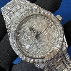 Baguette Diamond Watch Moissanite Studded Iced Out Automatic Watch