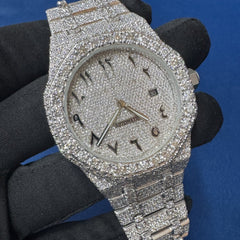 Iced out VVS lab Diamond Arabic Dial Bust Down Hip Hop Watch