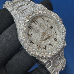Iced out VVS lab Diamond Arabic Dial Bust Down Hip Hop Watch