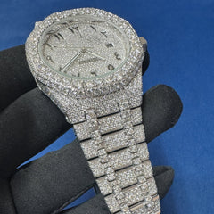 Iced out VVS lab Diamond Arabic Dial Bust Down Hip Hop Watch