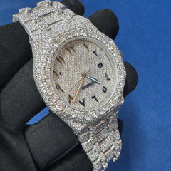 Iced out VVS lab Diamond Arabic Dial Bust Down Hip Hop Watch