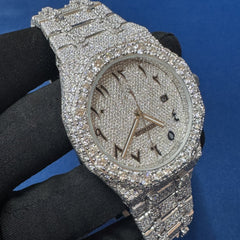 Iced out VVS lab Diamond Arabic Dial Bust Down Hip Hop Watch