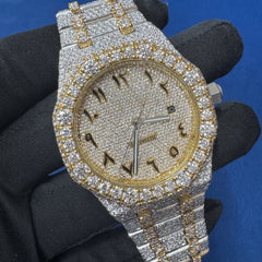 Iced out VVS lab Diamond Arabic Dial Bust Down Two tone Watch