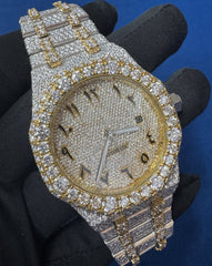 Iced out VVS lab Diamond Arabic Dial Bust Down Two tone Watch