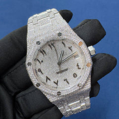 Iced out VVS CVD Diamond Arabic Dial Bust Down Hip Hop Watch