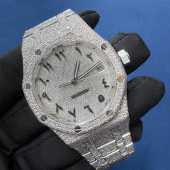 Iced out VVS CVD Diamond Arabic Dial Bust Down Hip Hop Watch