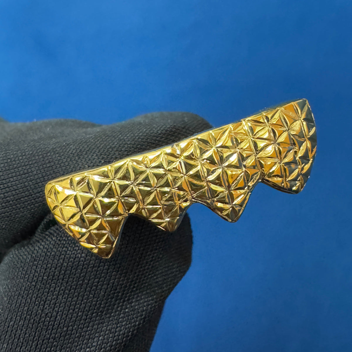 14KT Yellow Gold Princess Cut Teeth Plain Gold Grillz Set