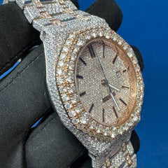 Iced out VVS CVD Diamond Bust Down Hip Hop Two Tone Watch